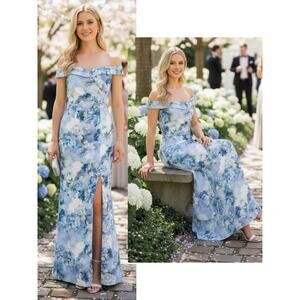 NWT ADRIANNA PAPELL DRESS GOWN BLUE MOTHER OF THE BRIDE FORMAL EVENING WEDDING